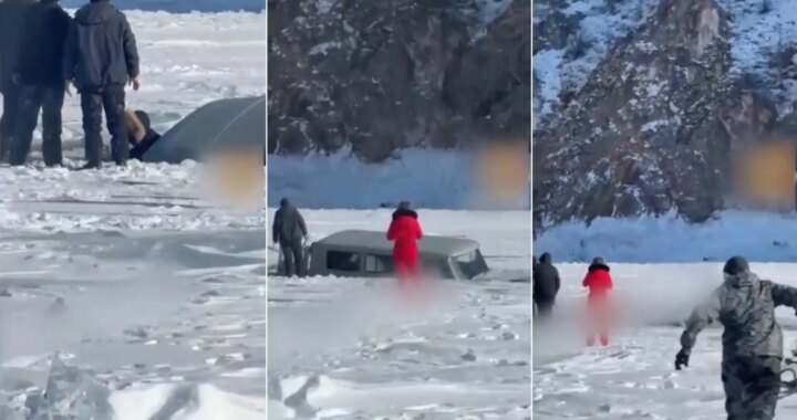 El vídeo del hundimiento de un microbús chino que atravesaba el helado lago Baikal y que causó al menos siete muertos