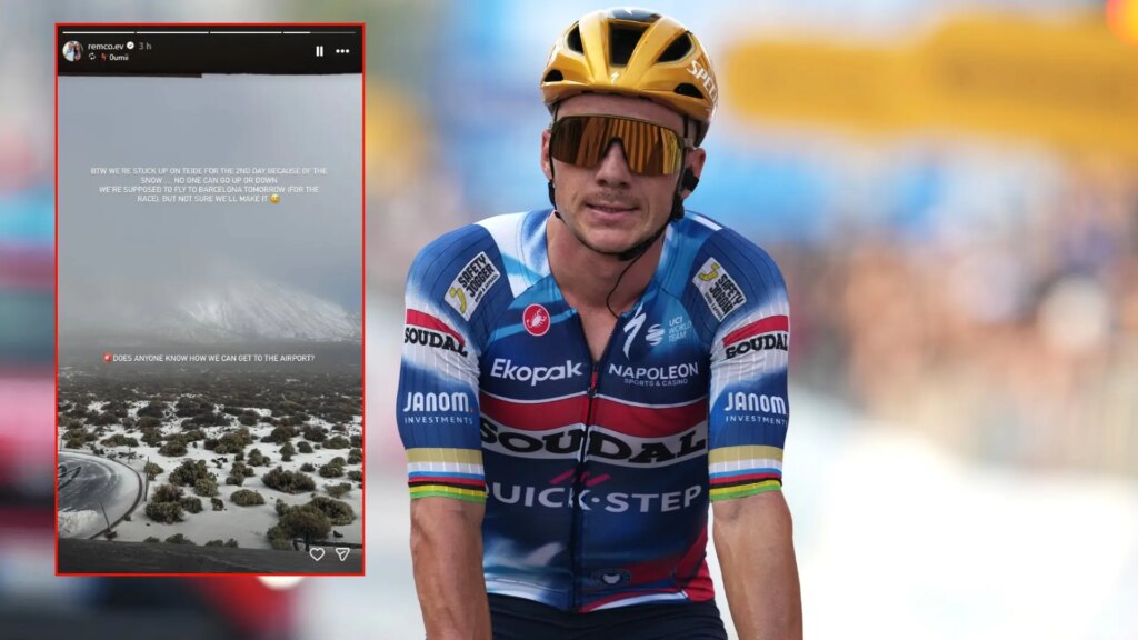 "Llevamos dos días atrapados en el Teide por la nieve": el mensaje de ayuda de Evenepoel para llegar a la Volta a Catalunya