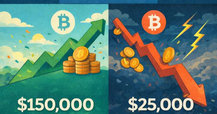 Polymarket: misma probabilidad de que Bitcoin suba a USD $150.000 o caiga a USD $25.000
