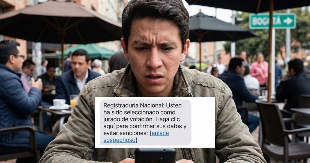 Elecciones en Colombia 2026: estafadores envían mensajes falsos sobre ser jurado de votaciónEstos SMS sospechosos incluyen un enlace para consultar la supuesta fecha y lugar de capacitación, lo que podría llevar a sitios fraudulentos