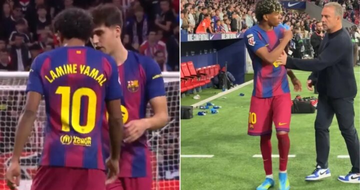 Enfado monumental de Lamine Yamal: no celebró el gol de Lewandowski y se fue sin saludar a Flick