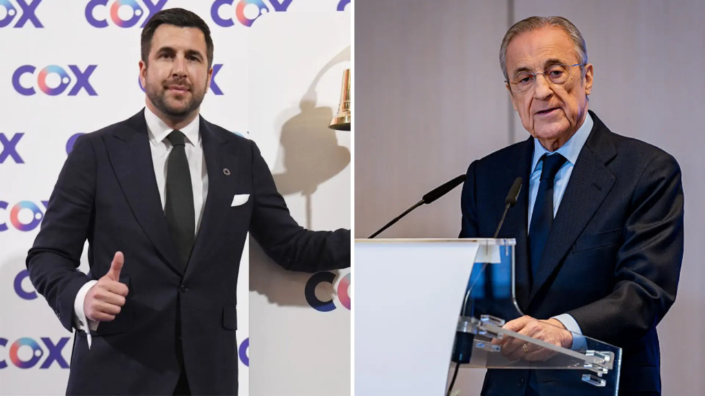 Urnas en el Pabellón de Baloncesto del Real Madrid con carteles de Pérez y Riquelme para las elecciones del 7J