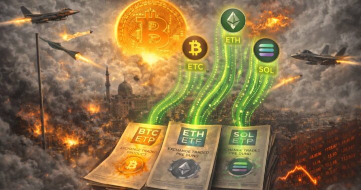 Gráfico de incautación de criptomonedas con banderas de EEUU e Irán y flechas mostrando flujo de fondos bloqueados