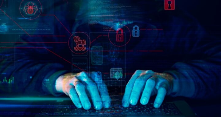 Imagen de una persona con una máscara de hacker, con un fondo de códigos y pantallas de computadora, simbolizando el peligro del ransomware para las pymes.