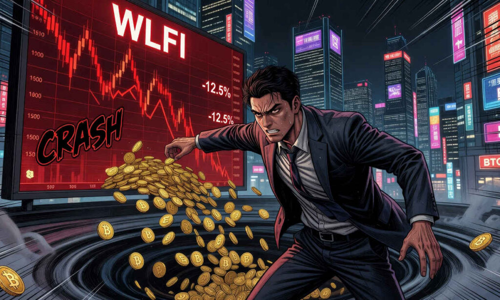 Gráfico de WLFI con una caída del 10,2% en 24 horas y un volumen de negociación elevado