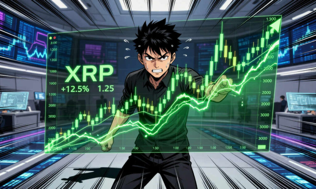 Gráfica de XRP con aumento del 1,5% en un día de alto volumen de transacciones