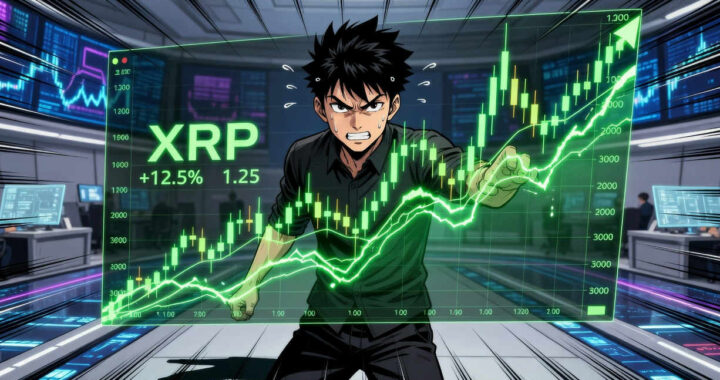 Gráfica de XRP con aumento del 1,5% en un día de alto volumen de transacciones
