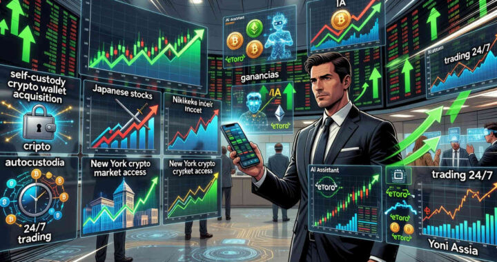 Gráfico financiero con ascenso de ganancias de eToro en 2026 impulsado por trading de cripto e IA