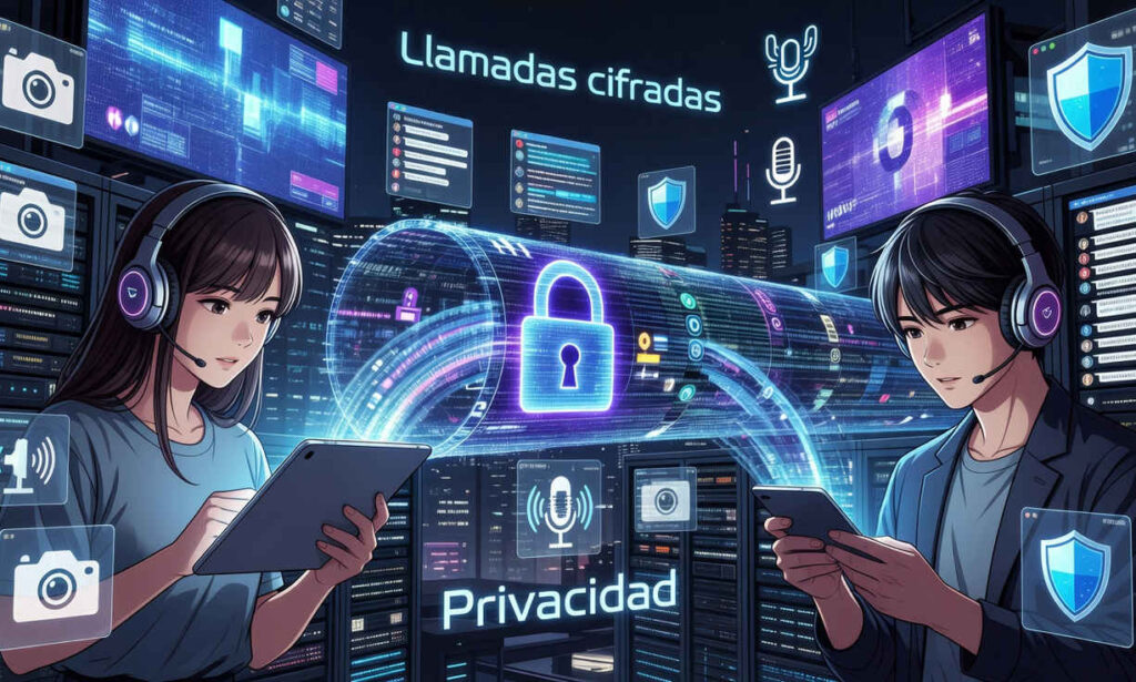 Una imagen de una llamada de voz o video segura con cifrado de extremo a extremo