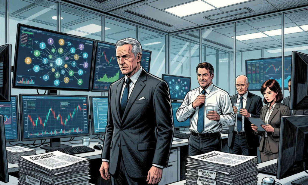 Imagen de una pantalla de computadora con un gráfico de activos digitales en una oficina de Prometheum