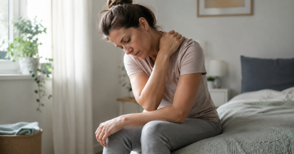 Mujer con dolor en todo el cuerpo y cansancio extremo