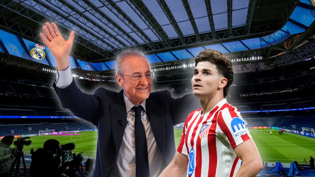 Julián Álvarez en acción con el Atlético de Madrid durante un partido de Champions League