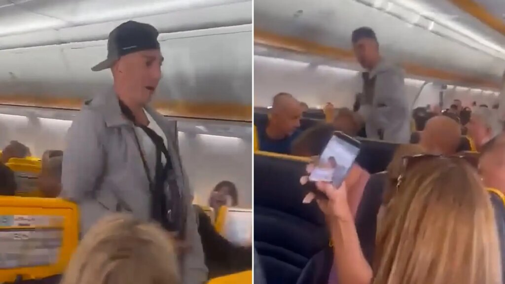 Las imágenes de un gamberro que obligó a un vuelo de Ryanair con destino Tenerife a aterrizar de emergencia en Portugal