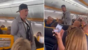 Las imágenes de un gamberro que obligó a un vuelo de Ryanair con destino Tenerife a aterrizar de emergencia en Portugal