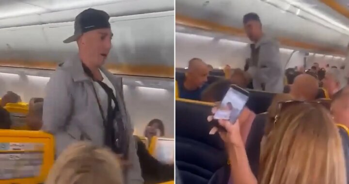 Las imágenes de un gamberro que obligó a un vuelo de Ryanair con destino Tenerife a aterrizar de emergencia en Portugal