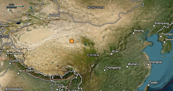 Mapa sísmico de Qinghai mostrando el epicentro del terremoto de magnitud 5,2 y fallas tectónicas activas