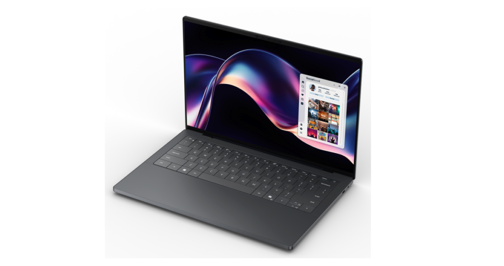 Comparación lado a lado de la Dell XPS 13 (pantalla táctil 120Hz) y MacBook Neo sobre fondo técnico azul