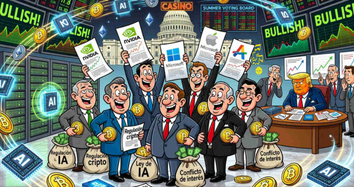 Gráfico de inversiones de legisladores EE.UU. en tecnológicas como Nvidia y Bitcoin, mostrando conflicto de interés