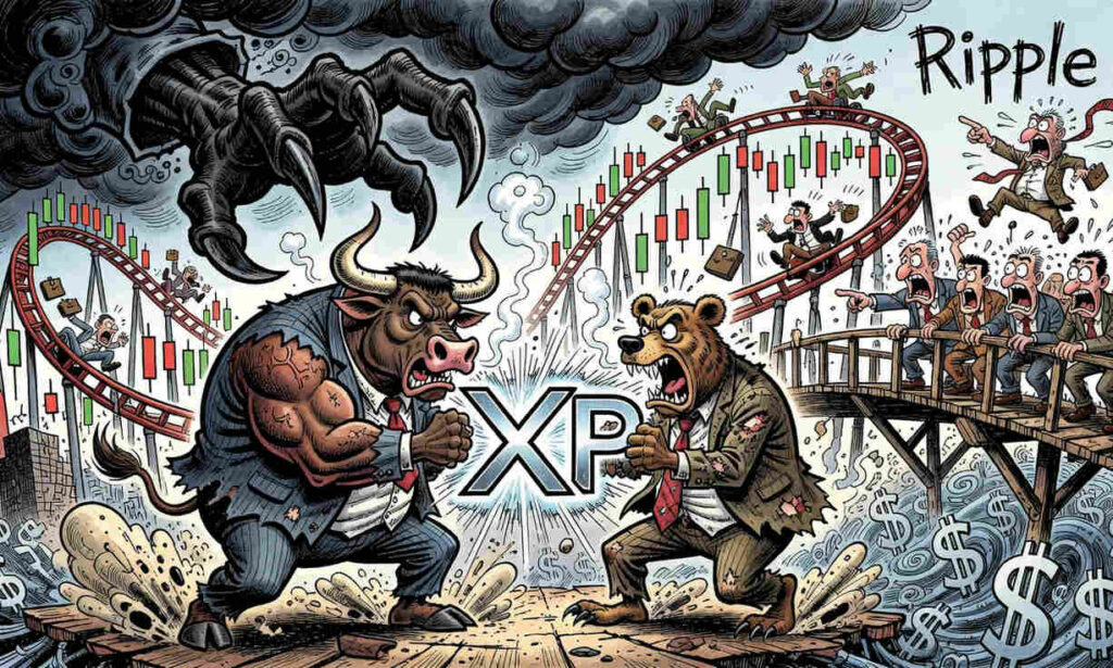 Gráfico técnico de XRP en $1,15 con indicadores de volumen bajo y tendencia bajista desde 2026