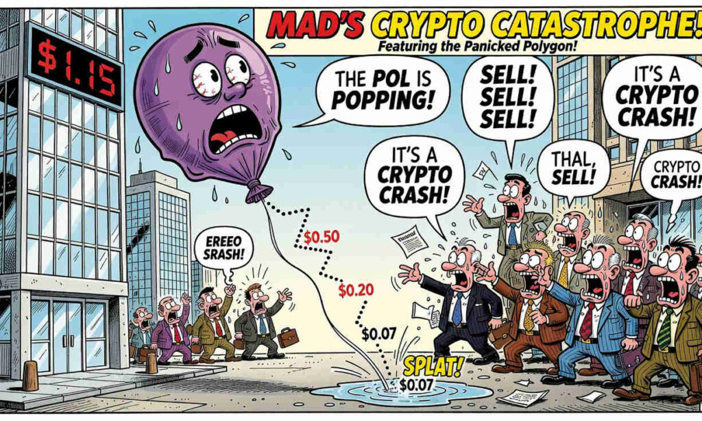 Gráfico de caída del token POL de Polygon mostrando descenso del 93% desde su máximo histórico