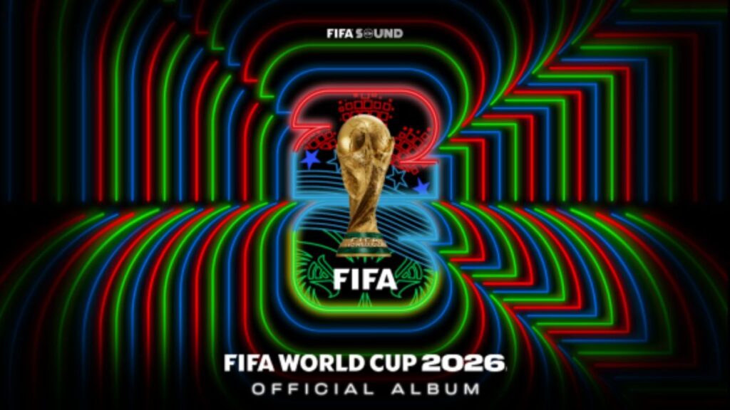 Portada del álbum del Mundial 2026 con Shakira y Alejandro Fernández rodeados de símbolos culturales de 22 países participantes
