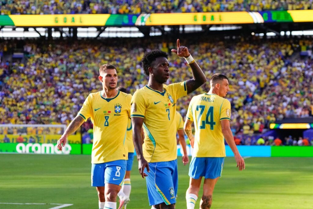 Vinícius celebra su gol ante Marruecos en el MetLife Stadium del Mundial 2026