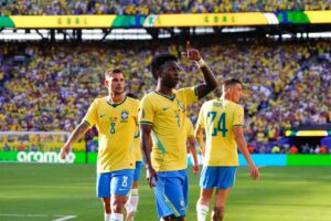 Vinícius celebra su gol ante Marruecos en el MetLife Stadium del Mundial 2026
