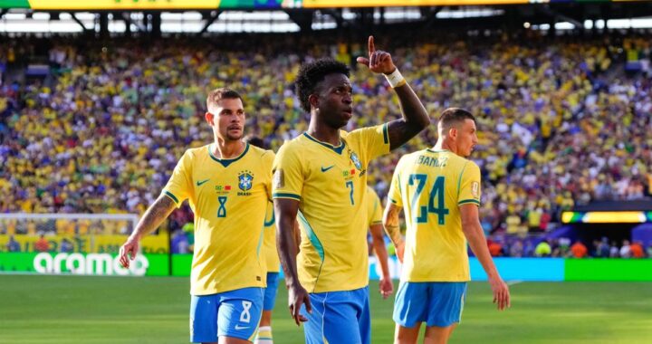 Vinícius celebra su gol ante Marruecos en el MetLife Stadium del Mundial 2026