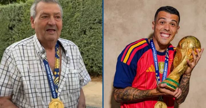 Pedro Porro cumple su promesa y regala su medalla de campeón del mundo a su abuelo: "Es un orgullo esto, no lo sabes bien"