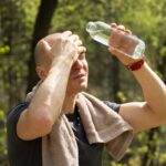 Persona bebiendo agua fresca en un día de calor extremo para evitar deshidratación