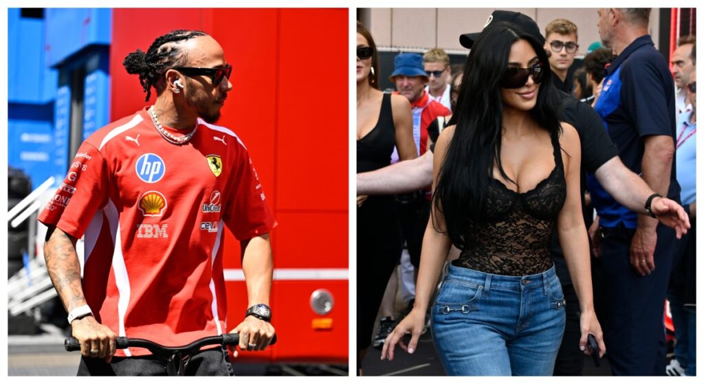 Lewis Hamilton sonríe junto a Kim Kardashian en el Gran Premio de Mónaco