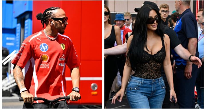 Lewis Hamilton sonríe junto a Kim Kardashian en el Gran Premio de Mónaco