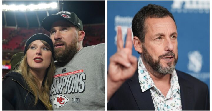 Cartel 'Recién casados' en el Madison Square Garden durante la boda de Taylor Swift y Travis Kelce